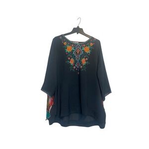 John Mark Women's Tunic Top XL Floral Embroidered Artsy Blouse